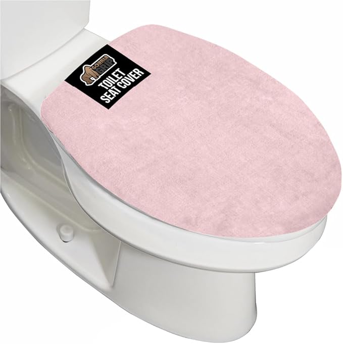 GORILLA GRIP Thick Memory Foam Bathroom Toilet Lid Seat Cover, Soft Velvet Topside, Machine Wash, Plush Cushioned Covers Fits Most Size Lids, Decorative Bath Room Accessories, 19.5x18.5, Light Pink