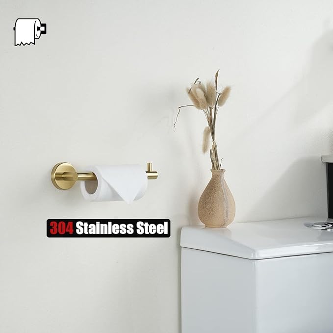 JQK Gold Toilet Paper Holder, 5 Inch Tissue Paper Dispenser, 304 Stainless Steel Thick 0.8mm Wall Mount, Brushed Brass, TPH100-BG