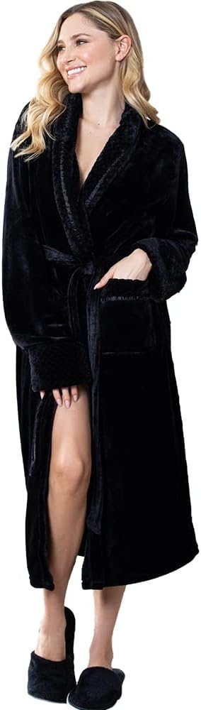 Lotus Linen Plush Robes for Women - Soft Bathrobe, Custom Monogram, Warm Fleece Robe with Pockets