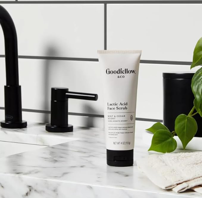 Goodfellow & Co Face Scrub with Lactic Acid & Apricot Oil 4 fl oz – Gentle Daily Face Exfoliator for Smooth Skin, Mint & Cedar Scent (Bundle of 2)