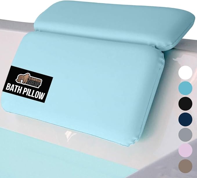 GORILLA GRIP Bath Pillow for Tub, Improved Suction Cups, Luxury Bathtub Pillows, Headrest for Neck and Back Support, Relaxing Home Spa, Hot Tubs and Bathroom Essentials, Gifts for Women, 2 Panel Blue