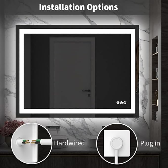 Amorho LED Bathroom Mirror 48'' X30'' with Front and Backlit, Stepless Dimmable Wall Mirrors with Anti-Fog, Shatter-Proof, Memory, 3 Colors, Double LED Vanity Mirror (Horizontal/Vertical)