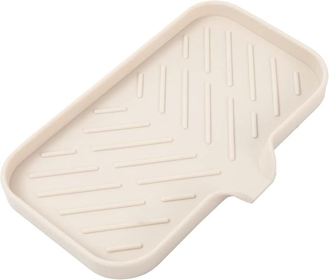 Silicone Bathroom Soap Dishes with Drain Spout-Bathroom and Kitchen Sink Organizer,Sponge Holder,Dish Soap Tray,Perfect for Dispenser,Scrubber,Bottle,Cup on Sink or Counter-Tapioca 9.6"×5.3"