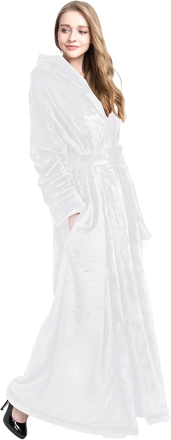 Women's Plush Robe Extra Long Robe with Pockets Thicken Soft Warm Bathrobe