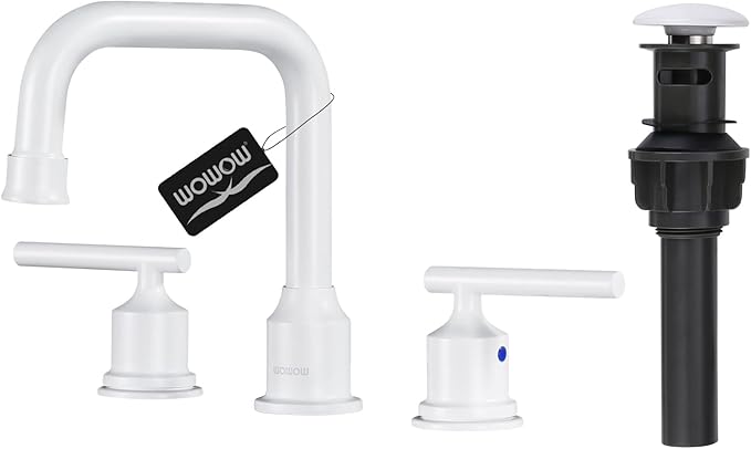 WOWOW 3 Hole Bathroom Faucet White Bathroom Sink Faucet 2 Handle Vanity Tap Lavatory Elegant Basin Mixer Tap with Drain