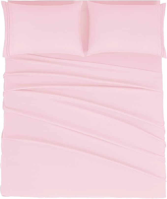 Mejoroom Queen Size Sheet Set - Hotel Luxury 1800 Bedding Sheets & Pillowcases - Deep Pocket Fitted Sheet, Soft, Breathable, Wrinkle & Fade Resistant - 4 Piece (Queen, Blush Pink)