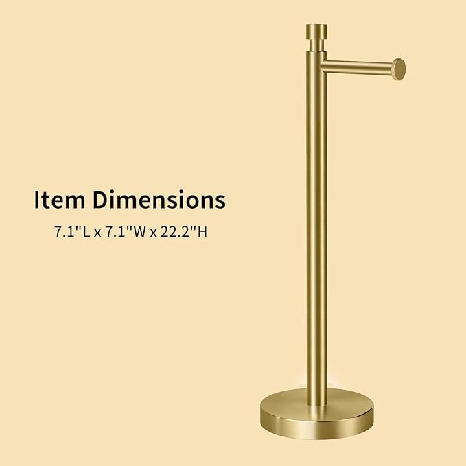 YUMORE Toilet Paper Holder Stand Freestanding, Weighted and Sturdy Stainless Steel Design with Non-Slip Cap, Gold Rustproof Tissue Roll Holder for Modern Bathroom, RV