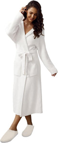MH MYLUNE HOME Ultra Soft Robe With Pockets, Spa Bathrobe Loungewear Calf-Length, Plush Fuzzy Fluffy Wrap Robe for Women