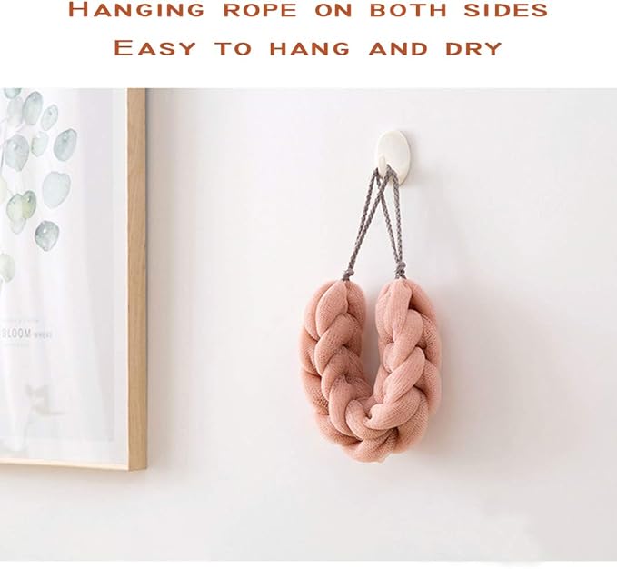 AARainbow 4 Packs Long Stretch Back Sponge with Rope Handles Back Scrubber Bath Shower Mesh Sponge Exfoliating Body Scrub Stretch Braided Loofah for Men and Women (1 White+1 Grey+1 Pink+1 Lotus Pink