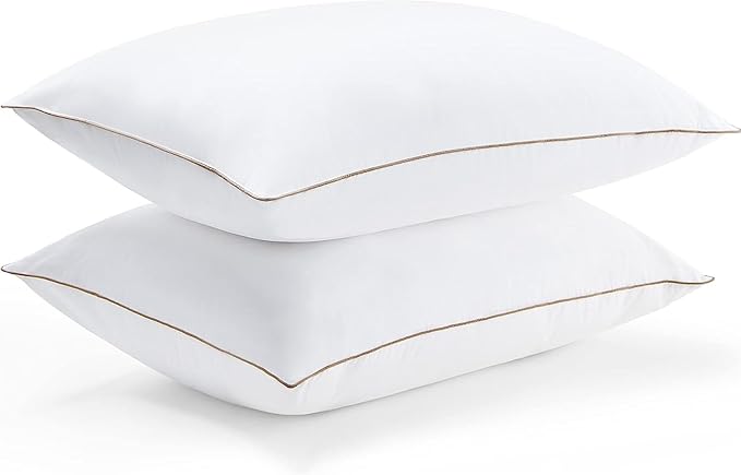 puredown® Goose Feathers and Down Pillows, Premium Medium to Firm Bed Pillows for Sleeping, Luxury Pillows with 100% Cotton Cover, 2 Pack, King Size, 20x36 Inches