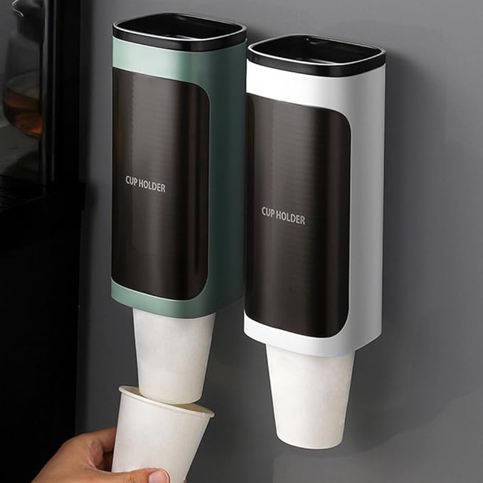 Cup Dispenser Wall Mounted, Bathroom Cup Dispenser Holder for 3oz-9.5oz Disposable Paper and Plastic Cups, Water Cooler Cup Dispenser with Adhesive Plate (Single Green, 1 Pcs)