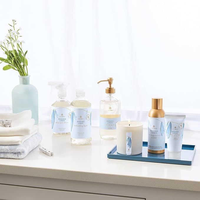 Thymes Washed Linen Candle - 8 oz Scented Candle for a Fresh Home Fragrance - Matte White Jar