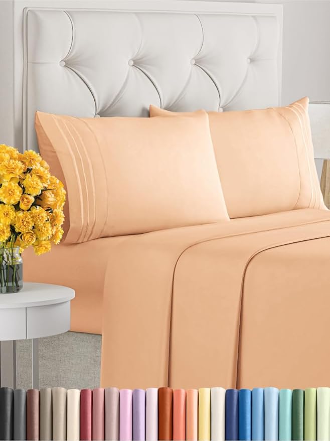 Queen Size 4 Piece Sheet Set - Extra Soft, Breathable & Cooling Sheets - Hotel Luxury Durable Bed Sheets for Women & Men - Deep Pockets, Easy-Fit & Wrinkle-Free Sheets - Peach Oeko-Tex Bed Sheet Set