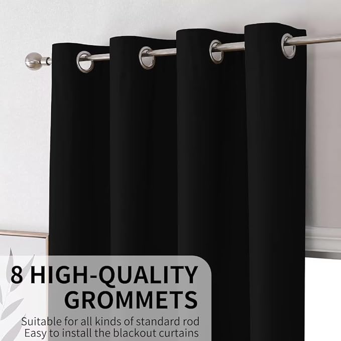 Joydeco Blackout Curtains - 96 Inch Long, Grommet Solid Black Curtains for Living Room & Bedroom, 2 Panels