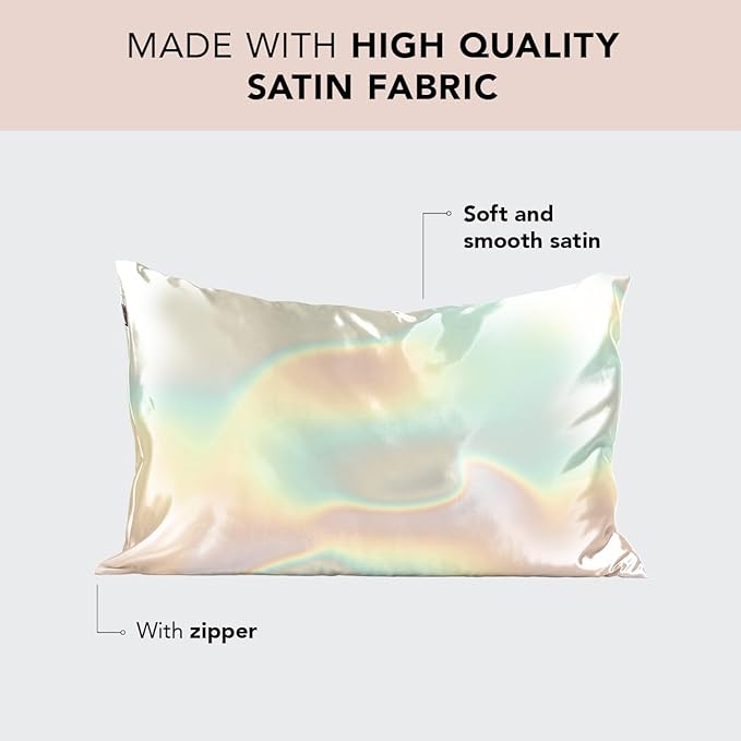 Kitsch Satin Pillowcase with Zipper for Hair & Skin, Softer Than Silk Pillow Cases Queen, Wrinkle-Free, Smooth and Cooling Satin Pillow Covers, Standard Size 19"x26" - Aura, 2pcs