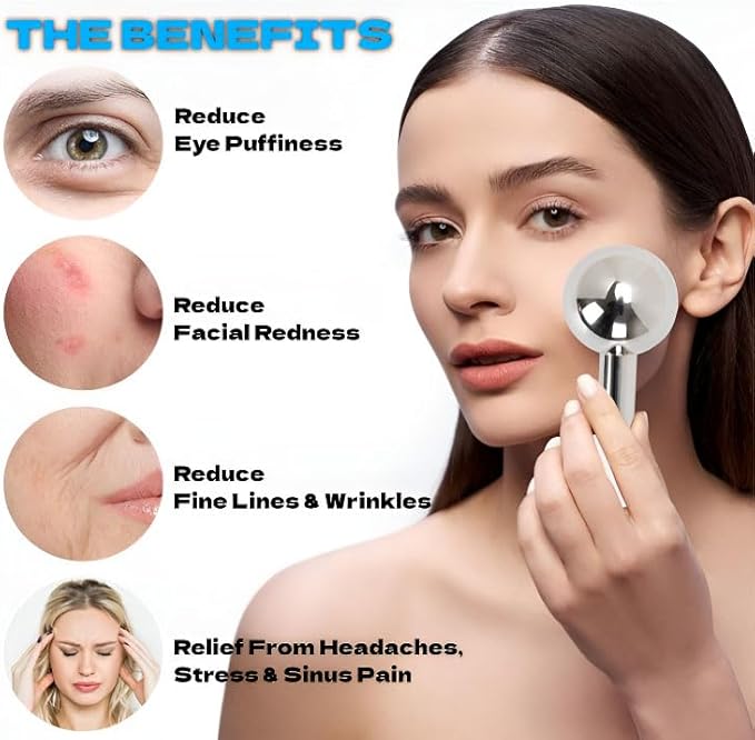 Ice Globes for Face & Eyes, Unbreakable Stainless Steel Cool Massagers for Skincare Routines, Multifunctional Cold Roller Cooling Globes for Puffiness, Sagging Skin, Fine Lines, and Facial Relaxation