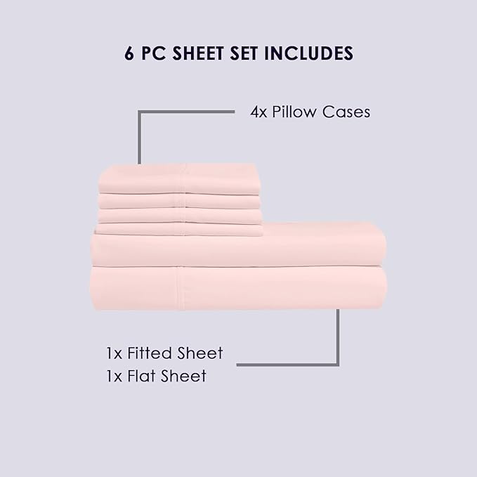 Pizuna Pure 100% Cotton Queen Size Sheet Set Light Pink, 800 Thread Count 100% Long Staple Cotton Sateen Queen Sheet Set with 15" Deep 2 Extra Pillowcases (Combed Cotton Bed Sheet Set)