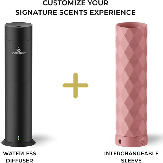 Waterless Essential Oil Hotel Scent Diffuser - Cold Air Diffuser - Covers 1000 sq. ft. - Waterless Diffuser for Home, Office & Hotel (Black + Light Pink Sleeve) (Black + Light Pink Sleeve)