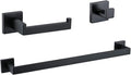 Ralbay 24" Matte Black Towel Bar 3-Pieces Set SUS 304 Stainless Steel Square Style Wall Mounted Towel Rack Set, Includes 24" Towel Single Bar, Toilet Paper Holder, Robe Towel Hook