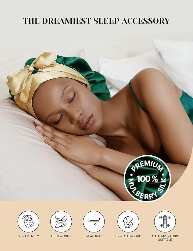 100% Mulberry Silk Bonnet for Sleeping Women with Curly Hair – Alternative to Double Layer Satin Bonnet with Tie Band