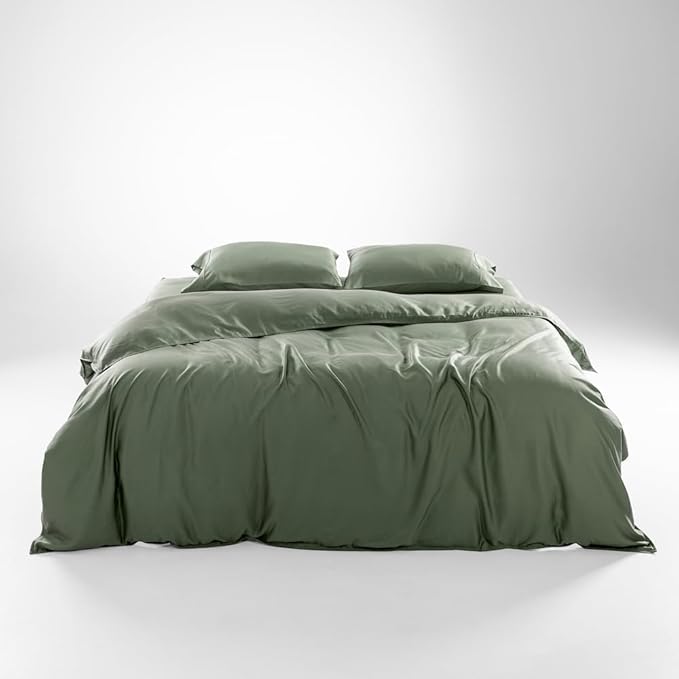 Olive + Crate Tencel Eucalyptus Cooling Duvet Cover Set - Hypoallergenic, Lyocell Tencel Duvet Cover - Soft, Temperature Regulating with Hidden Button Closure & Corner Ties - California King [Moss]