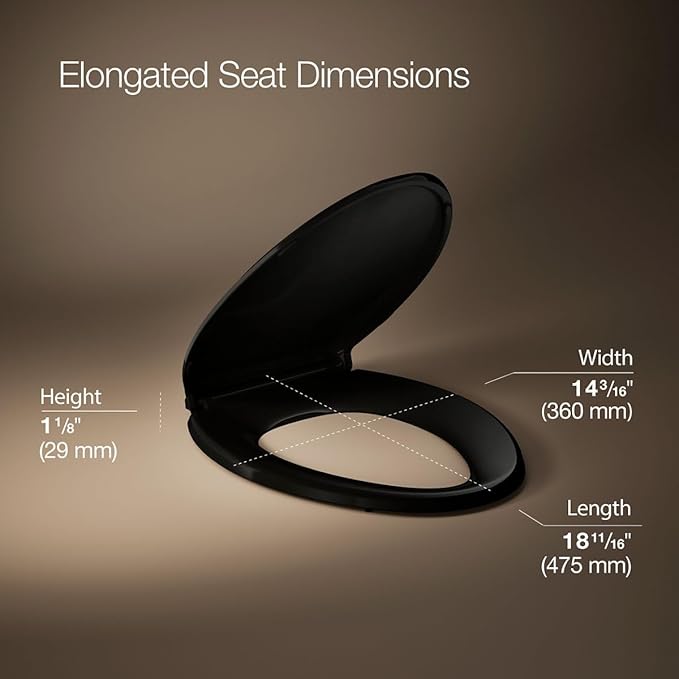 KOHLER 4636-RL-7 Cachet ReadyLatch Elongated Toilet Seat Slow Close, Soft Close Toilet Seat Quiet Lid, Contoured Grip-Tight Bumpers Installation Hardware, Apartment Essentials, Black