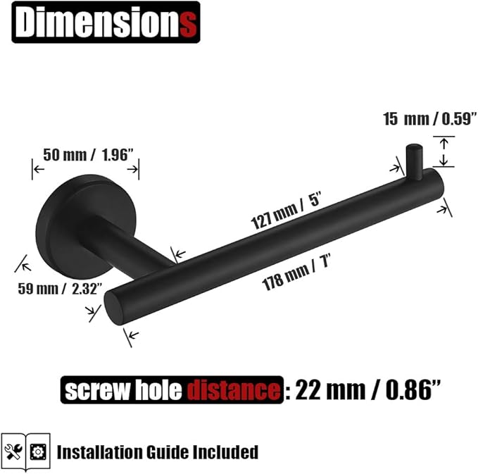 JQK Black Toilet Paper Holder, 5 Inch 304 Stainless Steel Thick 0.8mm Tissue Paper Dispenser, Matte Black Wall Mount, TPH100-PB