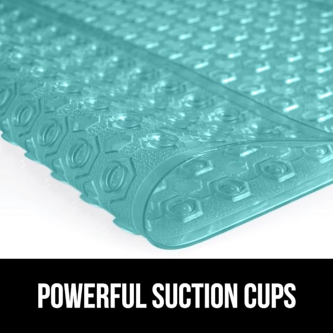 GORILLA GRIP Patented Square Shower Stall Mat, Small Bathtub Floor Mats for Stand Up Showers, Suction Cups and Drainage Holes, Machine Wash, Soft on Feet, Bathroom Accessories 21x21 Inch, Turquoise