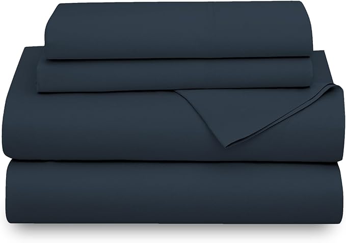 SUPREME ELEGANCE Hotel Luxury Cotton Blend Navy Sheet Set Queen Size, 1200 Thread Count Ultra Soft Sateen Sheet Set, Moisture Wicking & Wrinkle Resistant, Easy Care Fall Bedding Set