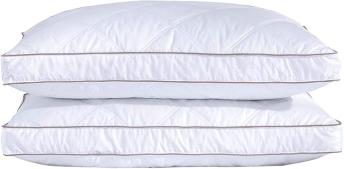 puredown® Goose Feathers and Down Pillow for Sleeping Hotel Collection Bed Pillows, Gusseted, Standard/Queen, Set of 2