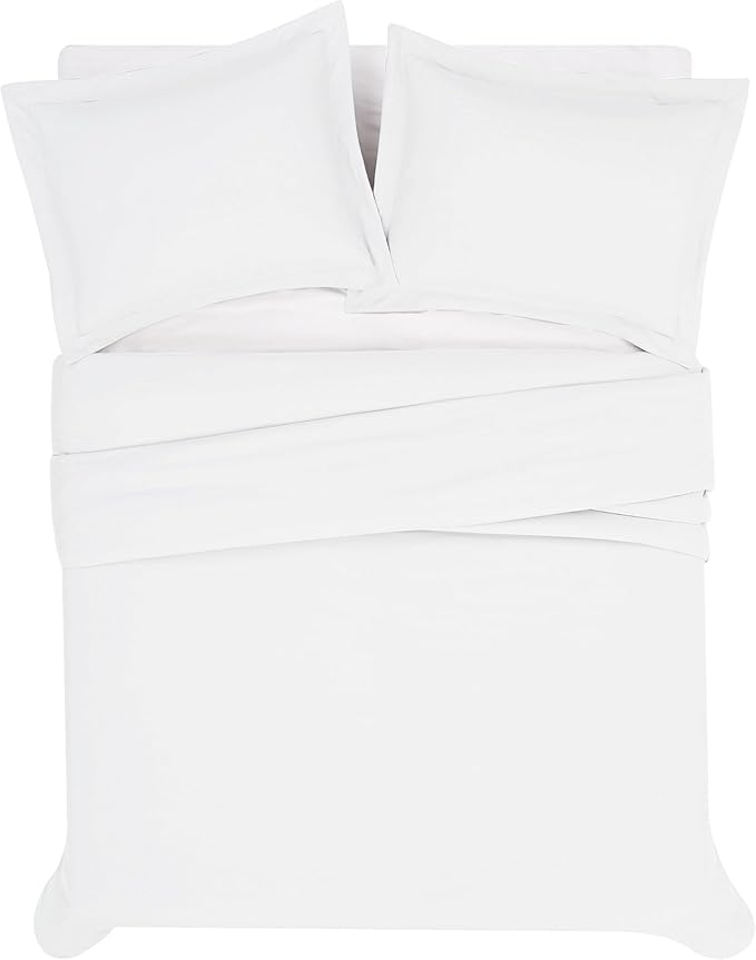 London Fog Garment Washed Solid Duvet Set White Microfiber 3-Piece Full/Queen Duvet Set, Solid Themed, Adult and Teen, Oeko-TEX Certified