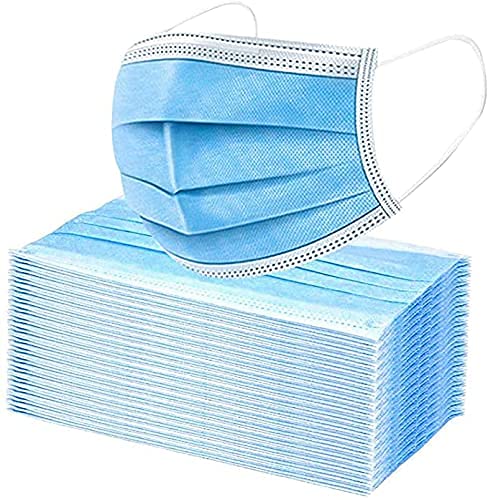 3-Ply Disposable Face Masks, Soft on Skin, Pack of Blue Masks with Elastic Earloops (50 Masks)