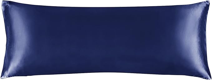 BEDELITE Satin Body Pillow Cover, Super Soft and Cooling Body Pillow Pillowcase for Hair and Skin, Breathable Silky Full Long Pillowcase Cover(20"x54", Navy)