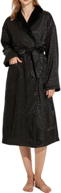 Women's Long Sleeve Fleece Robe with Pockets Jacquard Fluffy Plush Bathrobe