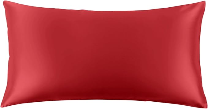 THXSILK Set of 2 100% Mulberry Silk Pillowcase for Hair and Skin Health, 22 Momme Soft and Smooth Pillowcases with Hidden Zipper, Both Sides Premium Grade 6A+ Silk, California King 20"x40", Red