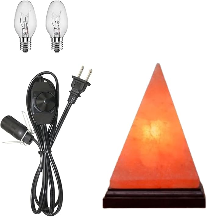 HL Himalayan Pink Salt Lamp – Pyramid Shape with Dimmer Switch & 2 Bulbs (15W) – Handcrafted Natural Crystal Rock Lamp for Home & Office Décor