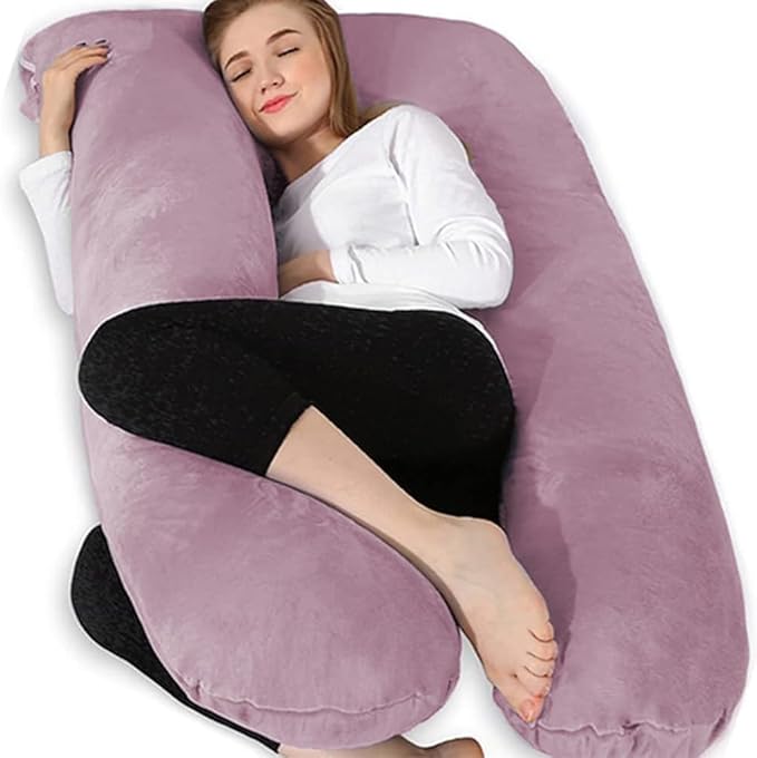 Chilling Home Pregnancy Pillow, U Shape Pregnancy Pillows for Sleeping, 55in Body Pillow for Sleeping, Body Pillows for Adults, Maternity Pillow, Velvet Removable Cover, Pink