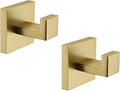 TASTOS Bath Towel Hooks Brushed Gold, 2 Pack Stainless Steel Robe Coat and Clothes Hook, Heavy Duty Wall Hook for Bathroom & Kitchen, Modern Square Style Wall Mounted…