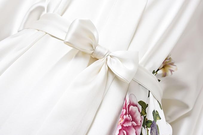 Women's Silk Kimono Robe Long Bathrobe Nightgown 100% Mulberry Silk for Women - Classic Floral Pattern