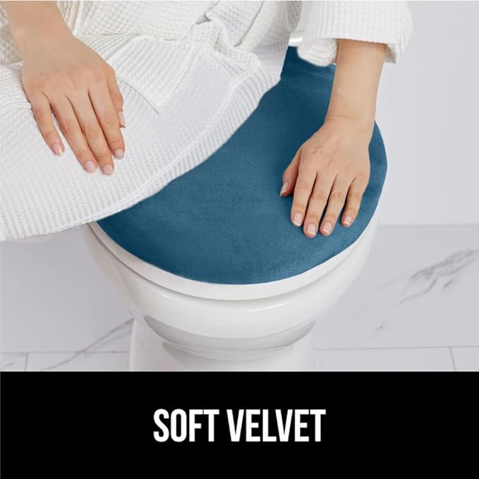 GORILLA GRIP Thick Memory Foam Bathroom Toilet Lid Seat Cover, Soft Velvet Topside, Machine Wash, Plush Cushioned Covers Fits Most Size Lids, Decorative Bath Room Accessories, 19.5x18.5, Blue