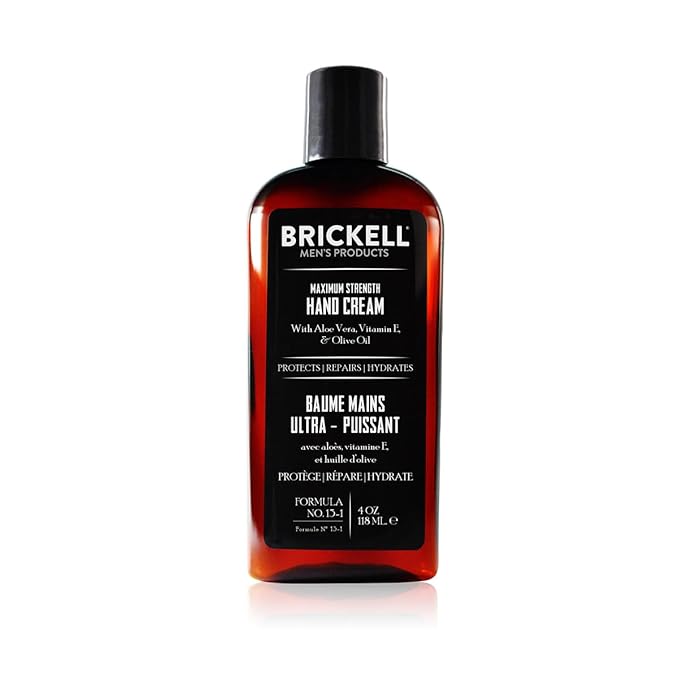 Brickell Men's Maximum Strength Hand Cream for Men, Natural and Organic Fast-Absorbing Hand Lotion with Vitamin E, Shea Butter, and Jojoba, 4 Ounce (Unscented)