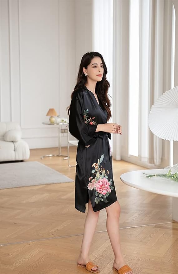 women's 100% silk kimono, short bathrobe pajamas, kimono pajamas