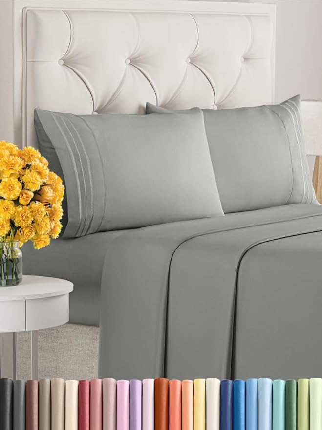 Cal King Size 4 Piece Sheet Set - Extra Soft, Breathable & Cooling - Hotel Luxury Durable Bed Sheets for Women & Men - Deep Pockets, Easy-Fit & Wrinkle-Free - Slate Grey Oeko-Tex