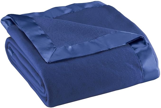 OakRidge Satin Fleece Blanket, Full/Queen, Twin or King Size – 100% Polyester Lightweight Fabric and Cozy Satin Binding Edges in Tightly Folding Travel Blanket, Navy Blue