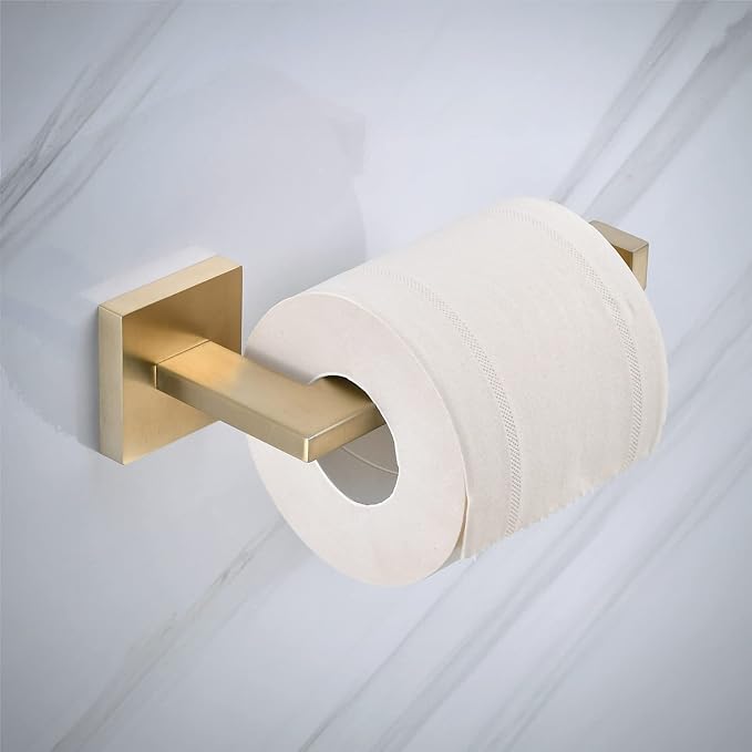 Brushed Gold Toilet Paper Holder Hand Towel Holder, SHUNLI Gold Bathroom Accessories Hardware Set 2 Pieces, Wall Mounted Towel Ring Towel Bar, SUS304 Stainless Steel