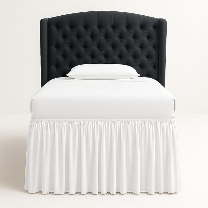 Cottingon Dorm Bed Skirt Twin XL 46" with Split Corners, 100% Microfiber Soft and Stylish, College Room Essential, Extra Long Dust Ruffle for Extended Beds, White