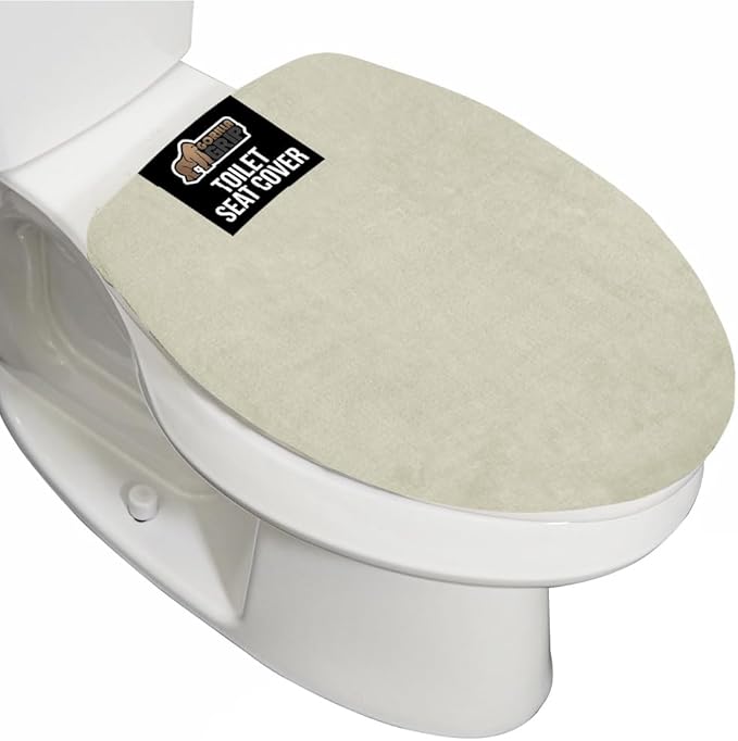 GORILLA GRIP Thick Memory Foam Bathroom Toilet Lid Seat Cover, Soft Velvet Topside, Machine Wash, Plush Cushioned Covers Fits Most Size Lids, Decorative Bath Room Accessories, 19.5x18.5, Champagne