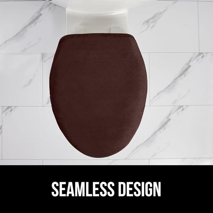 GORILLA GRIP Thick Memory Foam Bathroom Toilet Lid Seat Cover, Soft Velvet Topside, Machine Wash, Plush Cushioned Covers Fits Most Size Lids, Decorative Bath Room Accessories, 19.5x18.5, Brown