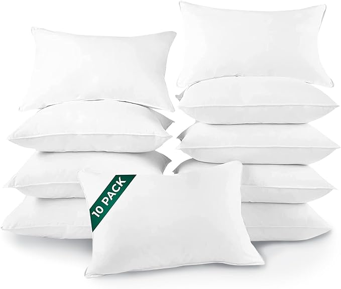 DOWNLITE 10-Pack Set of King Size Hypoallergenic Down Alternative Bed Pillows – Soft/Medium Density, for Stomach & Back Sleepers – Machine Washable & Dryable – Assembled in The USA
