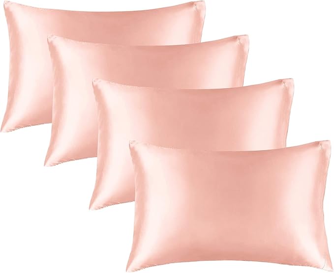 BEDELITE Satin Pillowcase for Hair and Skin, Super Soft Similar to Silk Pillow Cases 4 Pack with Envelope Closure, Cooling Pillowcases for Women Men (20"x40" King Size, Coral)